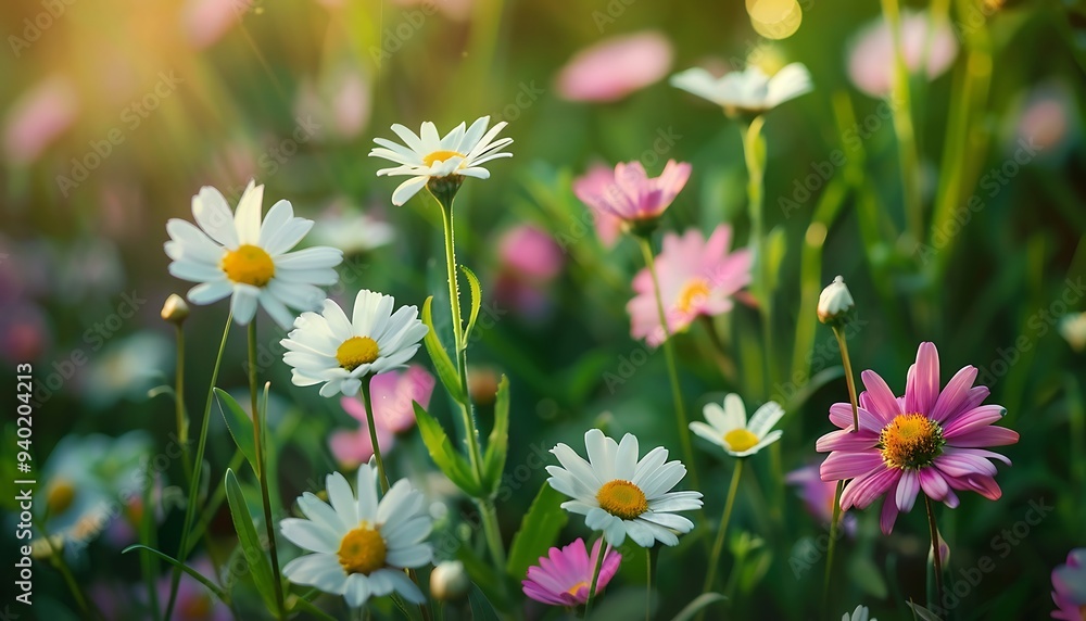 Beautiful cosmos flowers in the garden at sunset Beautiful cosmos flowers in the garden at sunset
