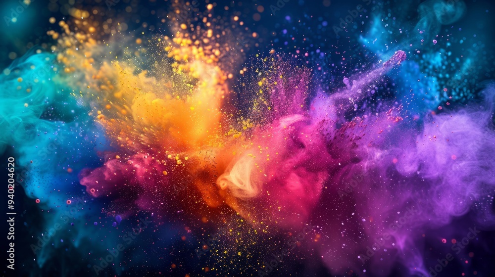 Colorful explosion of smoke and liquid paint on dark background Colorful explosion of smoke and liquid paint on dark background