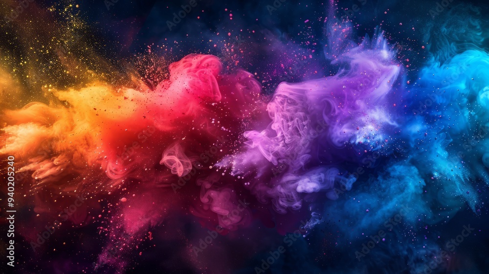 Obraz premium Colorful explosion of smoke and liquid paint on dark background