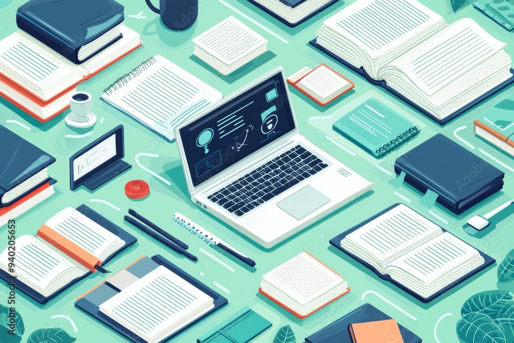 Illustration of educational learning tools set on table created with Generative AI Illustration of educational learning tools set on table created with Generative AI