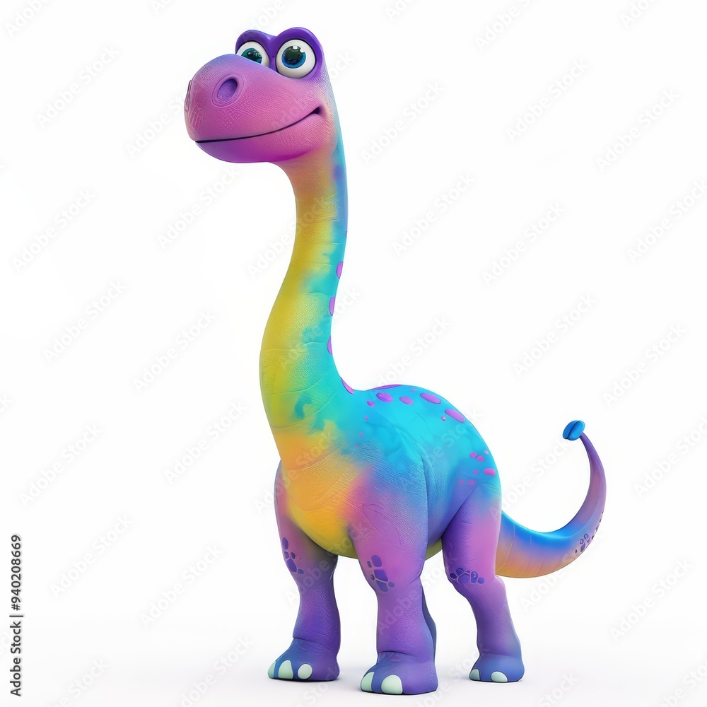 A cheerful Diplodocus character rendered in 8k resolution with cel shading and a white background A cheerful Diplodocus character rendered in 8k resolution with cel shading and a white background