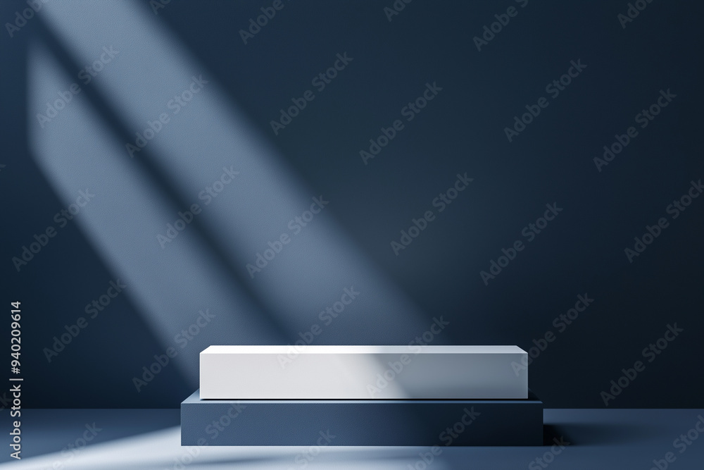 Obraz premium Elegant Minimalist Product Display with White Podium and Deep Blue Background