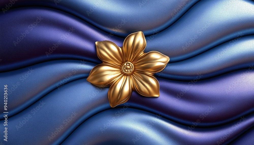 Golden Flower on Blue and Purple Wavy Leather Golden Flower on Blue and Purple Wavy Leather