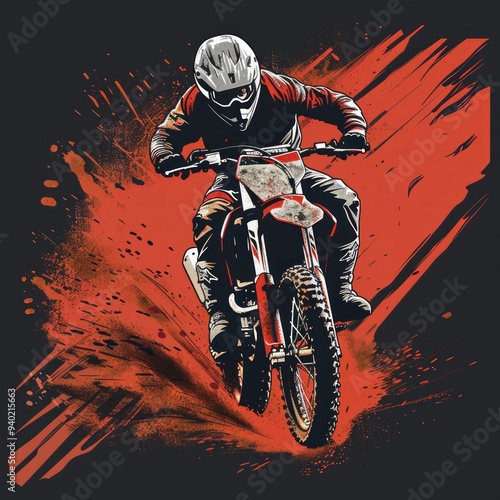 vector A motocross rider on a motorcycle t-shirt design photo