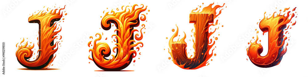 J - alphabet letters made from fire, in cartoon style, isolated white background J - alphabet letters made from fire, in cartoon style, isolated white background