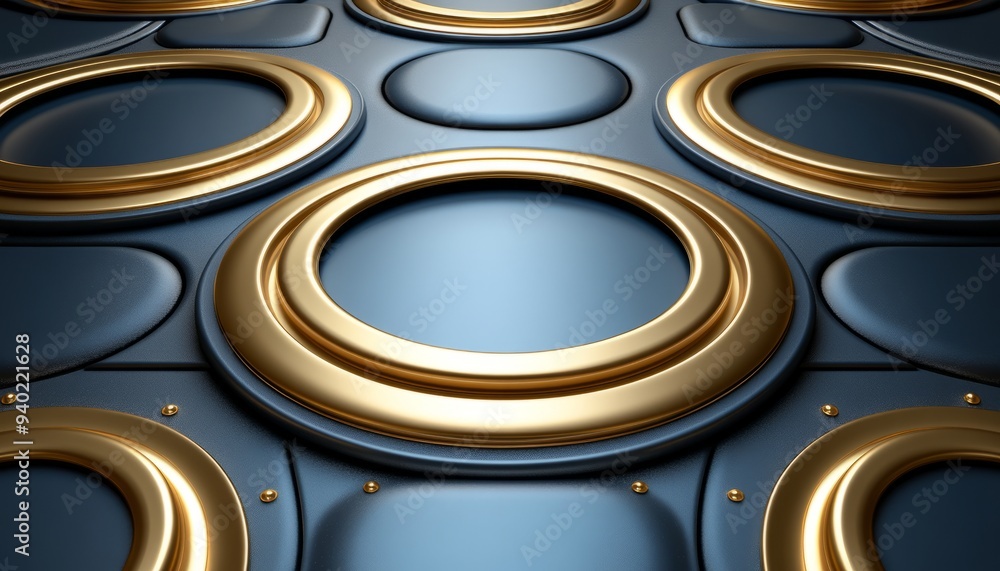 Abstract Blue and Gold Circular Pattern with Metallic Sheen Abstract Blue and Gold Circular Pattern with Metallic Sheen