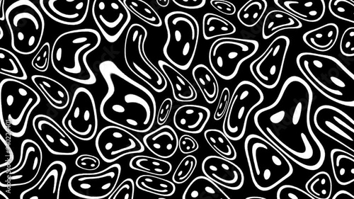 2 black and white abstract backgrounds featuring wavy distorted smiley faces in a seamless loop. photo