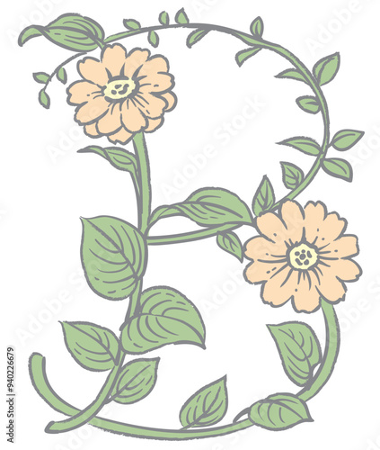 Wallpaper Mural エレガントな花を使ったデザイン文字。「B」。ベクター素材。 Torontodigital.ca