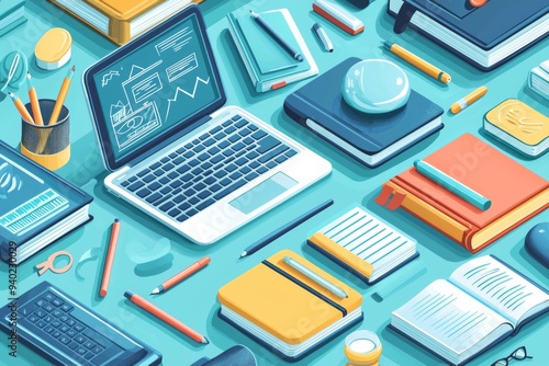 Wallpaper Mural Illustration of educational learning tools set on table created with Generative AI Torontodigital.ca