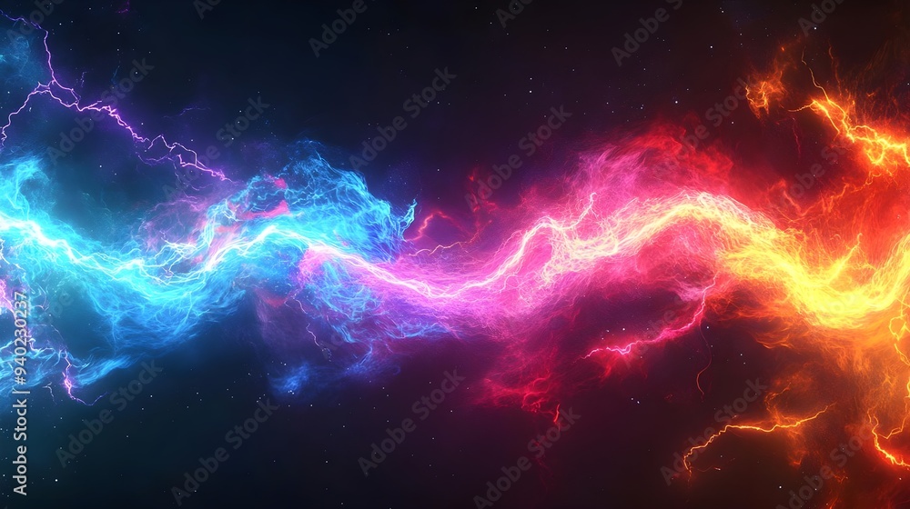 Abstract Blue and Orange Lightning Energy Background Abstract Blue and Orange Lightning Energy Background