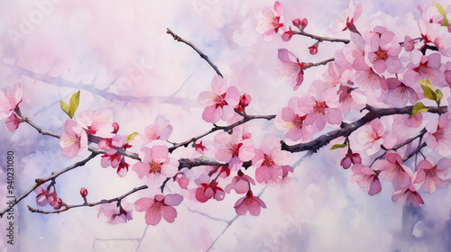 Cherry blossom Japan watercolor art