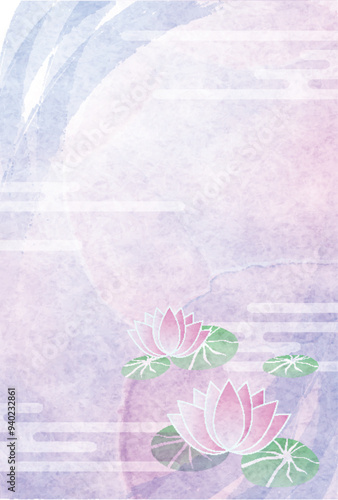 喪中　蓮　はがき　和柄　背景