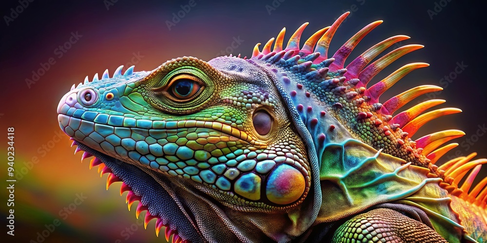 Colorful rendering of a reptile with a spiky crest on its head, , rendering, colorful, reptile, spiky, crest, head, lizard, vibrant Colorful rendering of a reptile with a spiky crest on its head, , rendering, colorful, reptile, spiky, crest, head, lizard, vibrant
