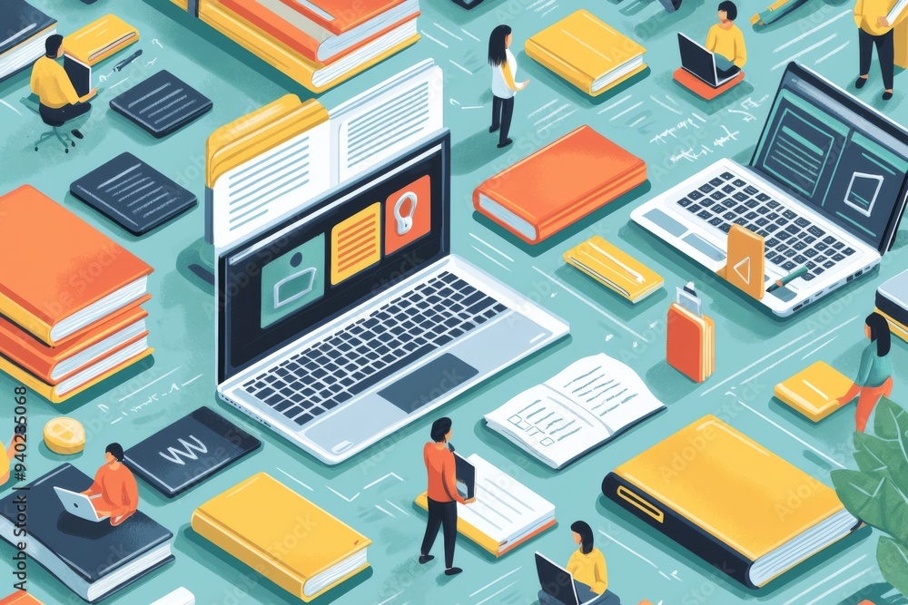 Illustration of educational learning tools set on table created with Generative AI Illustration of educational learning tools set on table created with Generative AI