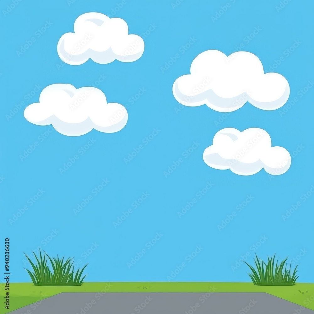Bright cartoon skies and a lush green garden bring joy and whimsy to any space, ideal for cheerful decoration. Bright cartoon skies and a lush green garden bring joy and whimsy to any space, ideal for cheerful decoration.