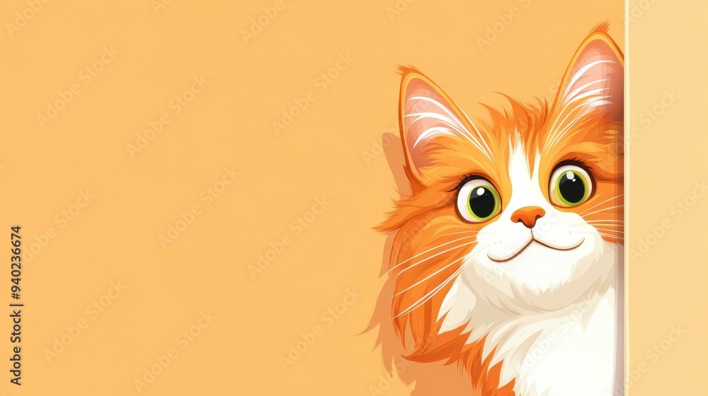 A charming portrait of a red cat peeking out, adding a playful and whimsical aspect to your home dcor. A charming portrait of a red cat peeking out, adding a playful and whimsical aspect to your home dcor.