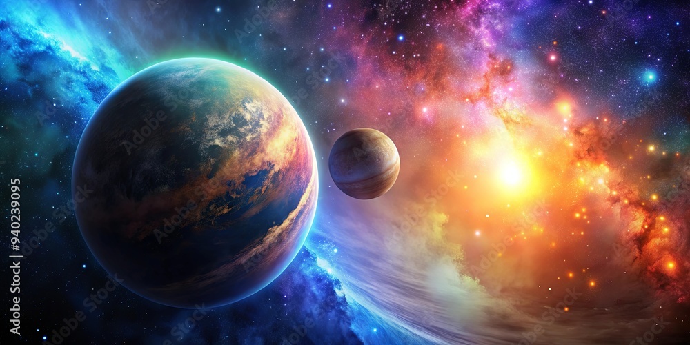 Planet in space with glowing stars and colorful nebula in the background, planet, space, stars, universe, galaxy Planet in space with glowing stars and colorful nebula in the background, planet, space, stars, universe, galaxy