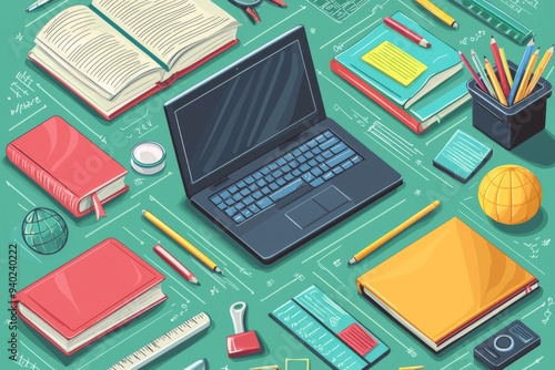 Wallpaper Mural Illustration of educational learning tools set on table created with Generative AI Torontodigital.ca