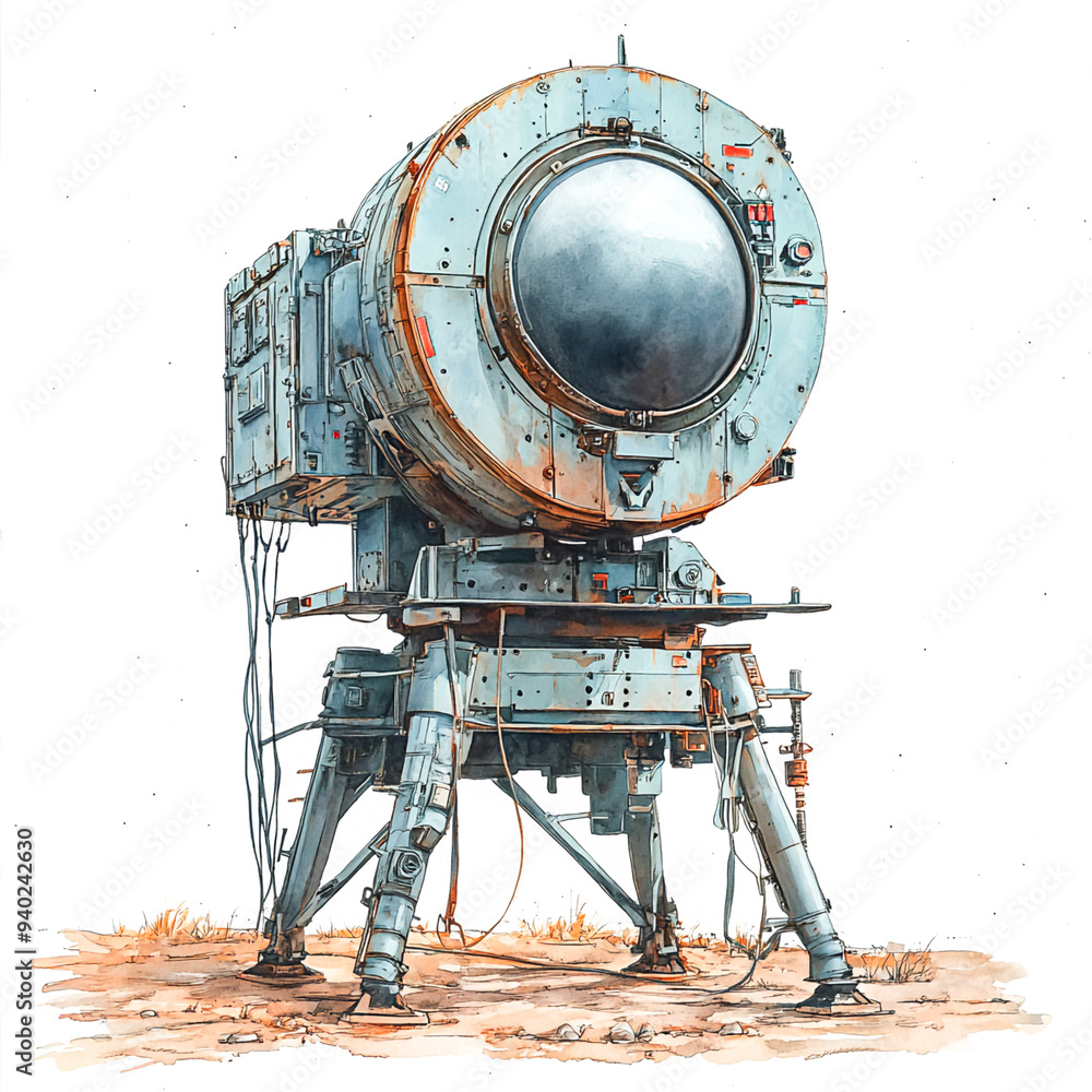 Cutting-Edge Military Radar System on Aircraft - Watercolor Illustration on White Background Cutting-Edge Military Radar System on Aircraft - Watercolor Illustration on White Background