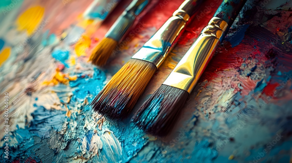 Fototapeta premium Vibrant Expression Through Colorful Brushstrokes on Canvas