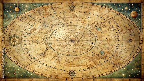 Vintage astronomical chart with detailed s of constellations and celestial bodies, vintage, astronomical, chart, stars photo