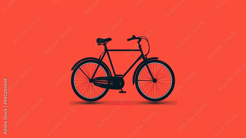 A black bicycle silhouette on a red background. A black bicycle silhouette on a red background.