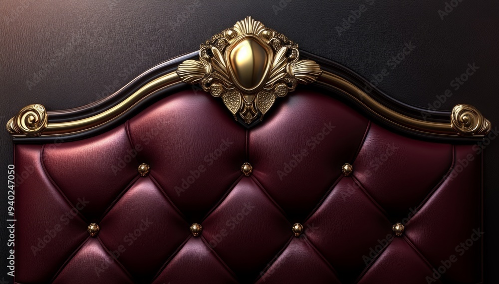 Fototapeta premium Burgundy Leather Headboard with Ornate Gold Accents