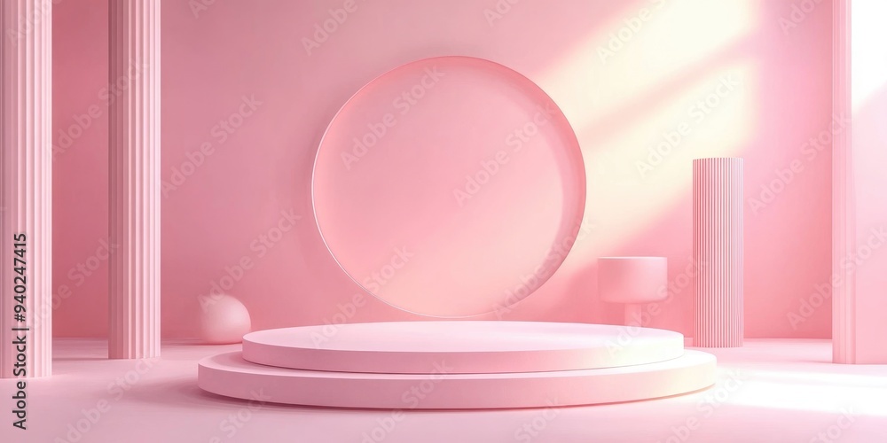 3D rendering of a pink podium with a pastel background 3D rendering of a pink podium with a pastel background
