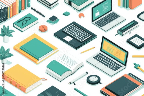 Wallpaper Mural Illustration of educational learning tools set on table created with Generative AI Torontodigital.ca