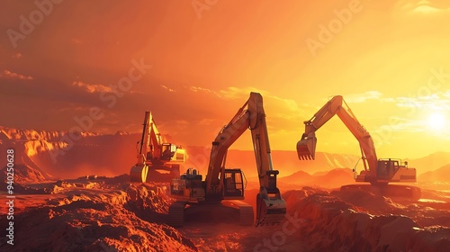 Wallpaper Mural Excavator working on a construction site at sunset Torontodigital.ca