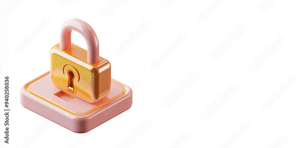 3D Rendering of a Golden Padlock on a Pink Platform 3D Rendering of a Golden Padlock on a Pink Platform