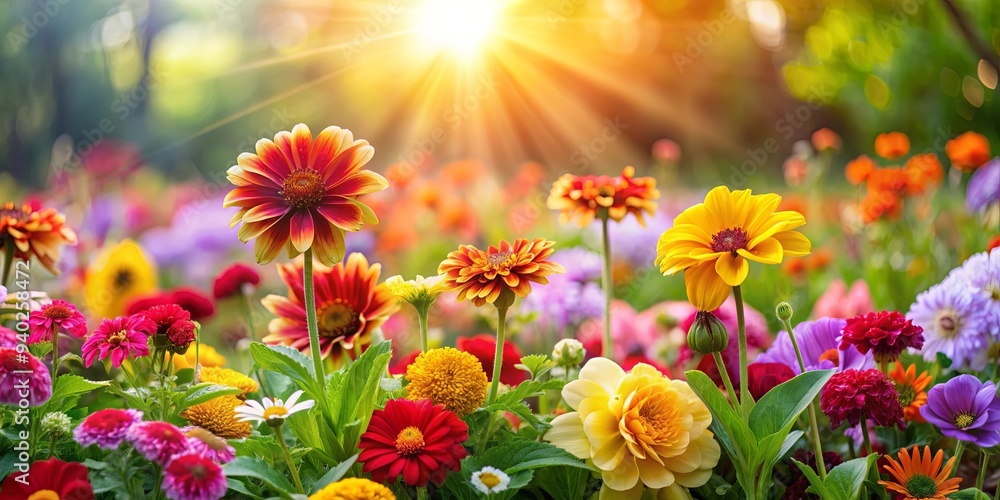 Bright and colorful blooming flowers in a sunny garden , Spring, petals, flora, nature, bouquet, garden, blossom Bright and colorful blooming flowers in a sunny garden , Spring, petals, flora, nature, bouquet, garden, blossom
