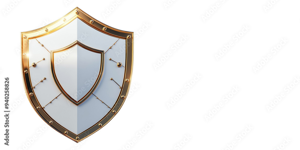 Golden Shield with White Center Isolated on White Background Golden Shield with White Center Isolated on White Background