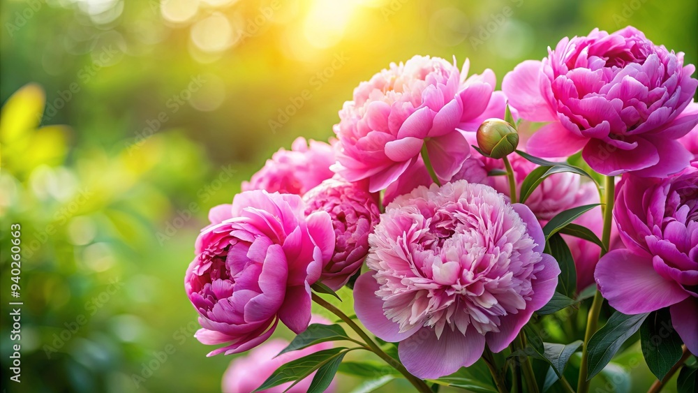 Bouquet of large pink peonies on blurred garden background, peonies, pink, flowers, bouquet, garden, blooming, flora Bouquet of large pink peonies on blurred garden background, peonies, pink, flowers, bouquet, garden, blooming, flora