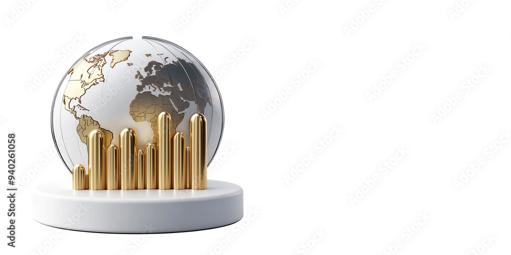 Global Growth and Progress Earth Globe with Golden Bars Global Growth and Progress Earth Globe with Golden Bars