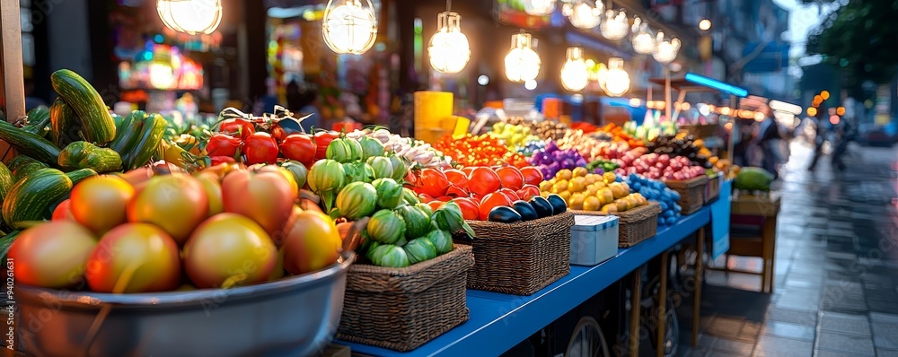 A 3D Thai market with soft glowing lights, representing the vibrant commerce of Thailand. A 3D Thai market with soft glowing lights, representing the vibrant commerce of Thailand.