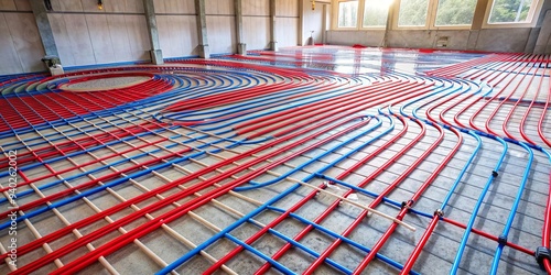 Image of PEX pipes installed for underfloor heating , PEX, pipes, underfloor heating photo