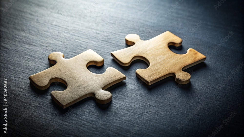 Two puzzle pieces on a dark background, puzzle, pieces, connection, challenge, solution, fit, problem solving, join Two puzzle pieces on a dark background, puzzle, pieces, connection, challenge, solution, fit, problem solving, join