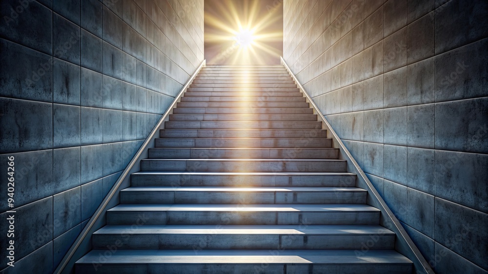 Fototapeta premium Staircase leading up to a bright light , stairway, upward, ascension, illumination, hope, journey, pathway