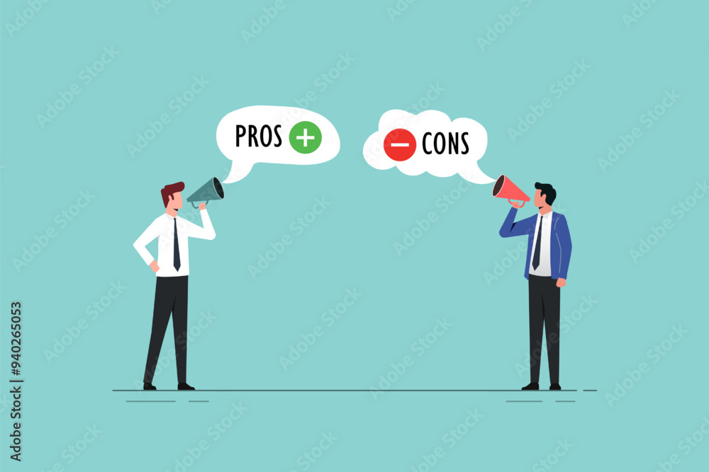 Pros and cons on speech bubbles. Decision making and problem analysis. Risk planning. Advantages and disadvantages. Evaluating possible profit and losses Pros and cons on speech bubbles. Decision making and problem analysis. Risk planning. Advantages and disadvantages. Evaluating possible profit and losses