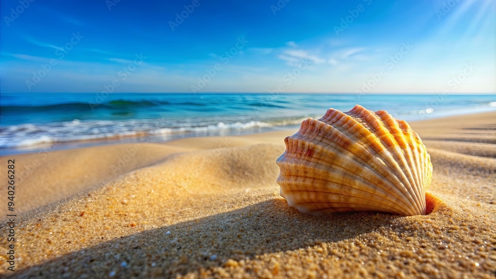 Seashell resting on sandy beach , seashell, beach, sand, shore, ocean, natural, beauty, summer, relaxation, coastal Seashell resting on sandy beach , seashell, beach, sand, shore, ocean, natural, beauty, summer, relaxation, coastal