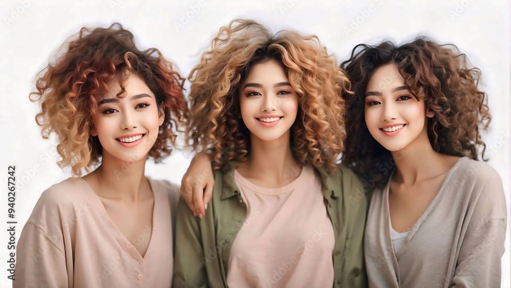 Obraz premium Three Smiling Women with Curly Hair