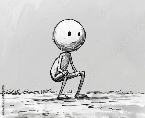 A Drawing of a Cartoon Person Squatting Outdoors