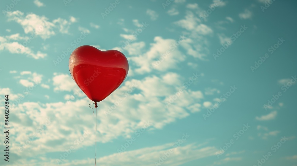 A red heart balloon is floating in the sky A red heart balloon is floating in the sky
