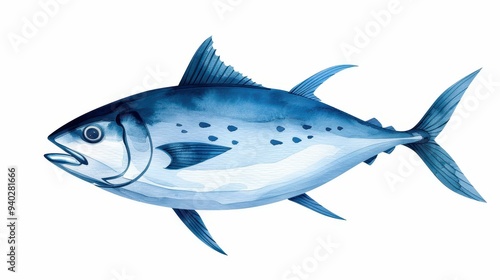 A detailed watercolor illustration of herring, showcasing its unique shape and vibrant colors against a clean white backdrop.