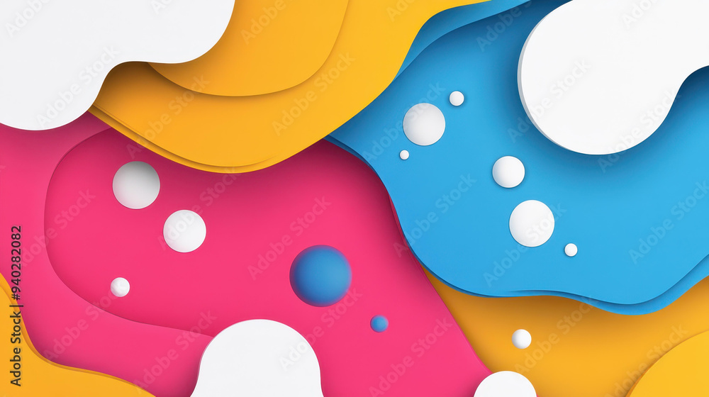 Bright 3D abstract backdrop featuring vibrant paper cut shapes and a modern cartoonstyle texture for a fresh look. Bright 3D abstract backdrop featuring vibrant paper cut shapes and a modern cartoonstyle texture for a fresh look.