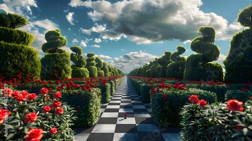 A Checkerboard Path Through a Lush Garden