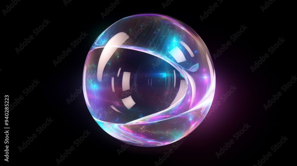 3D Transparent Glass Sphere with Holographic Effect 3D Transparent Glass Sphere with Holographic Effect