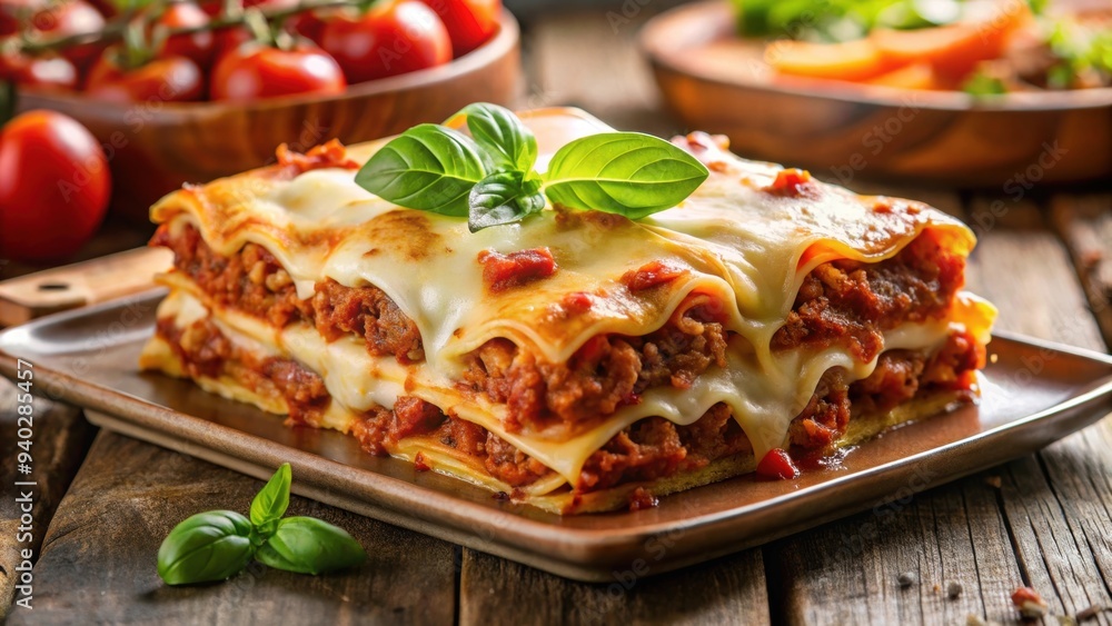 Delicious lasagna topped with melted cheese, tomato sauce, and seasoned meat, lasagna, Italian cuisine, pasta Delicious lasagna topped with melted cheese, tomato sauce, and seasoned meat, lasagna, Italian cuisine, pasta