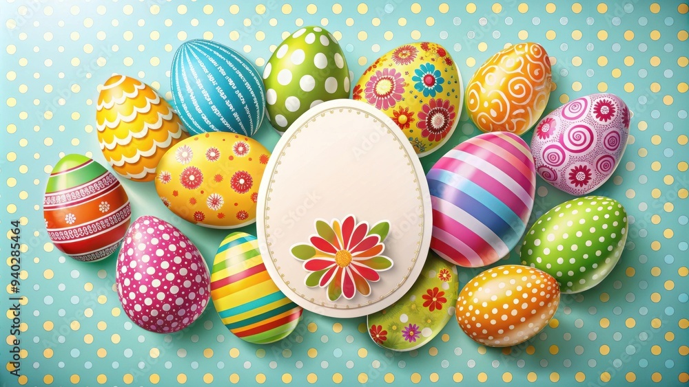 Easter card with colorful egg sticker , Easter, card, holiday, celebration, spring, greeting, festive, decoration, sticker Easter card with colorful egg sticker , Easter, card, holiday, celebration, spring, greeting, festive, decoration, sticker